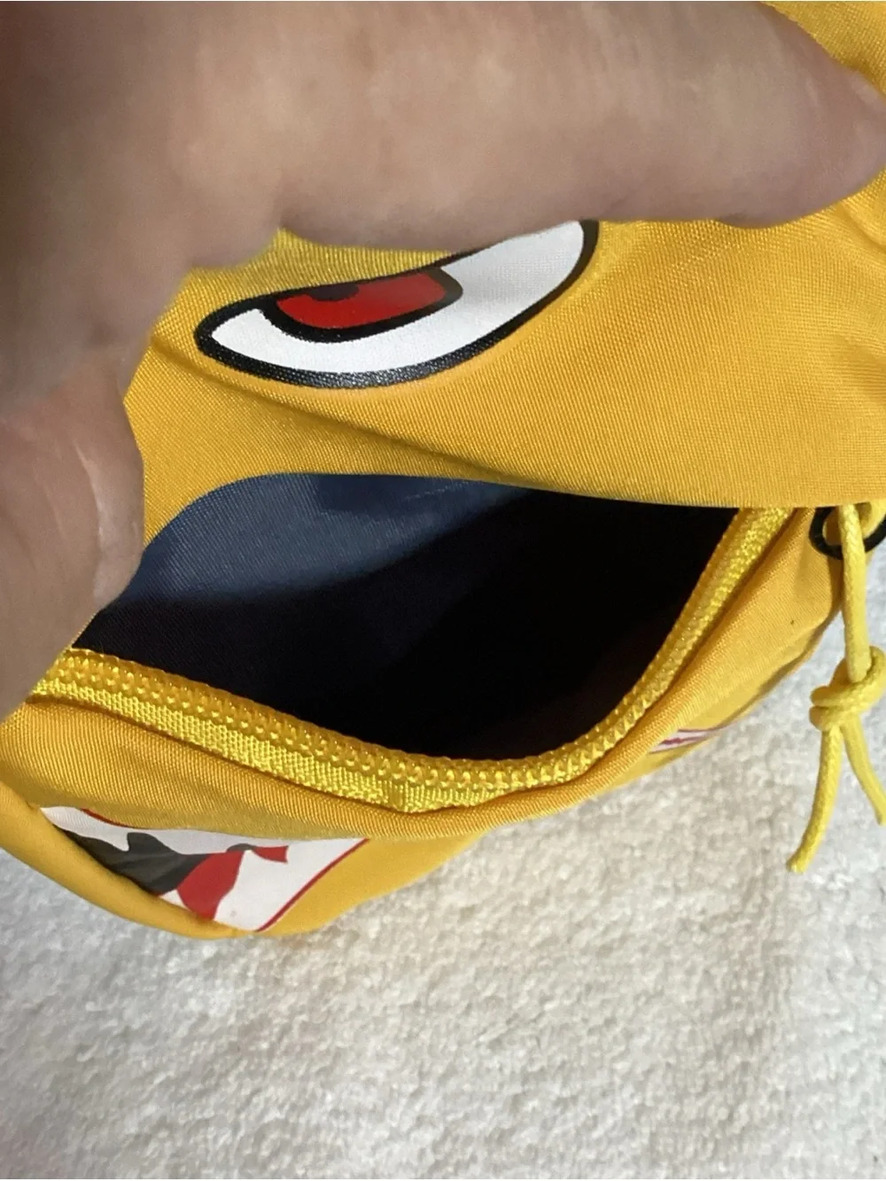 Monster Shark Face Graphic Yellow Nylon Fashion Crossbody Bag EUC Black Strap